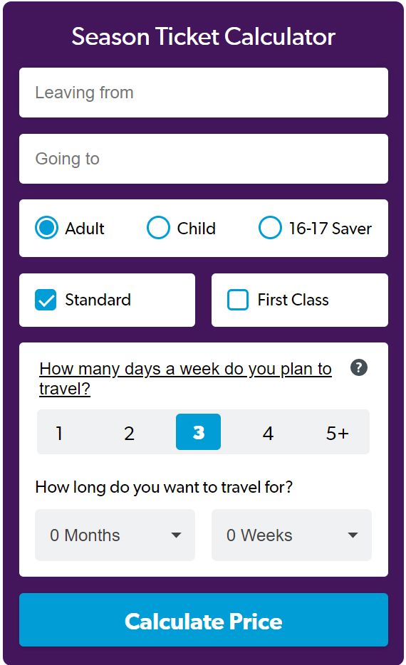 Southeastern Season Ticket Calculator no stations selected