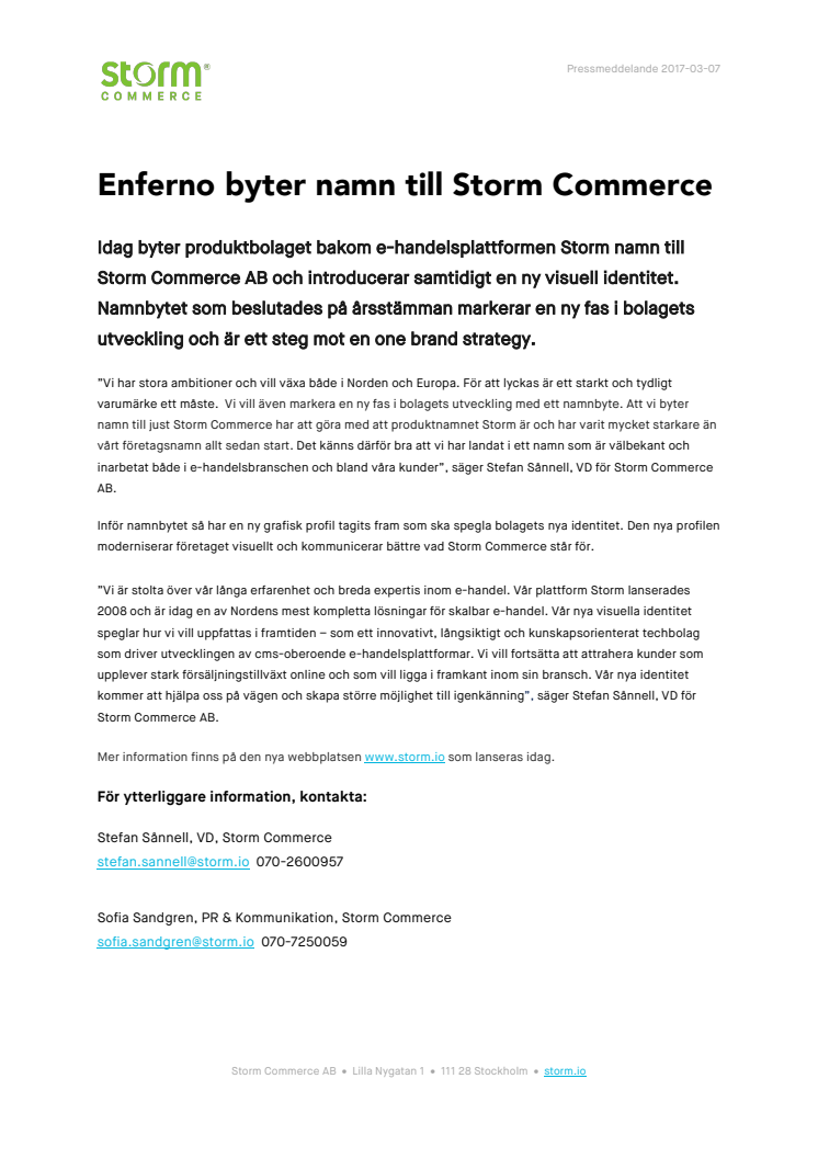 Enferno byter namn till Storm Commerce