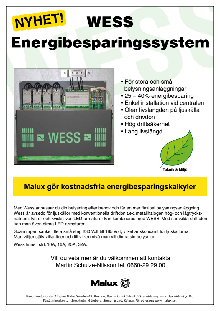 Energisparsystem WESS - marknadens vassaste system!