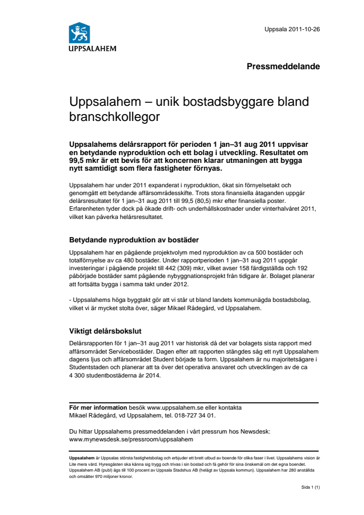 Uppsalahem – unik bostadsbyggare bland branschkollegor