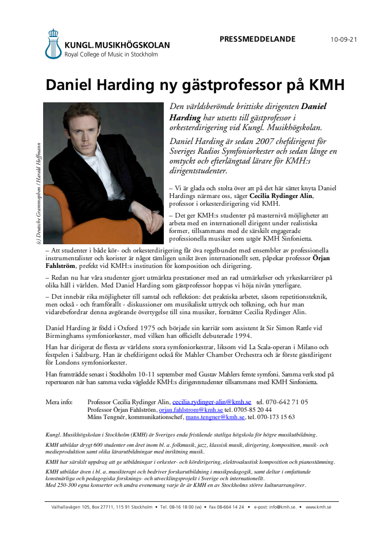 Daniel Harding ny gästprofessor på KMH