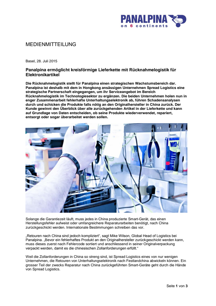 Panalpina ermöglicht kreisförmige Lieferkette mit Rücknahmelogistik für Elektronikartikel