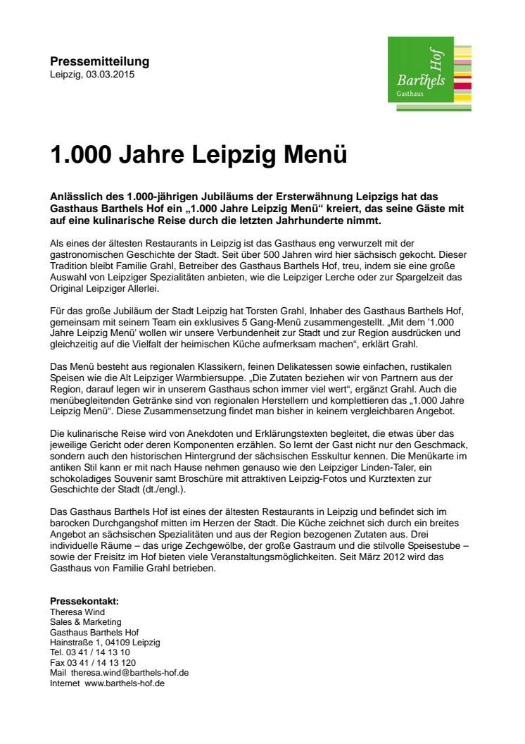 Barthels Hof - "1.000 Jahre Leipzig Menü"