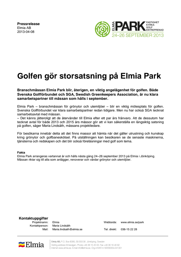 Golfen gör storsatsning på Elmia Park