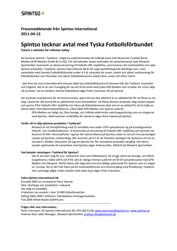 Spintso tecknar avtal med Tyska Fotbollsförbundet