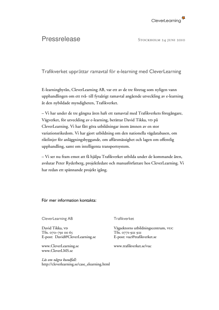 Trafikverket upprättar ramavtal för e-learning med CleverLearning