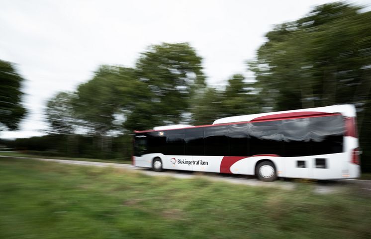 Buss Blekingetrafiken i Mjällby Sölvesborgs kommun 2019 vid användning, ange foto Sölvesborgs kommun