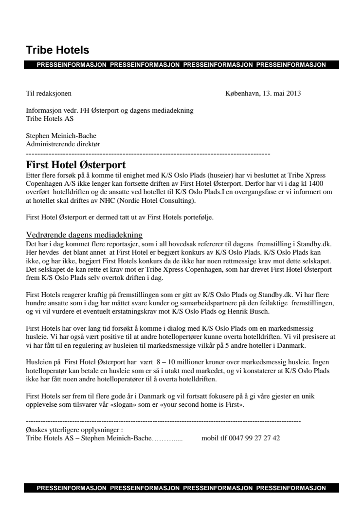 First Hotel Østerport er tatt ut av First Hotels portefølje