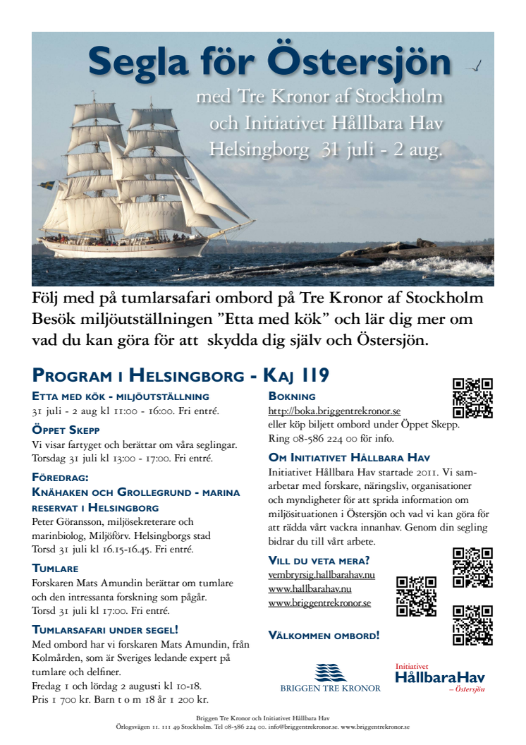 Program - Hållbara Hav och briggen Tre Kronor i Helsingborg 31 juli - 2 augusti