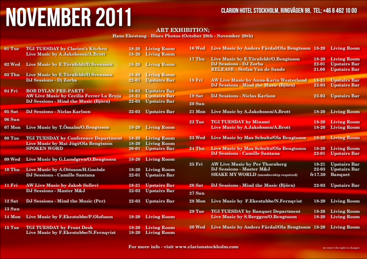 Eventkalender november Clarion Hotel Stockholm