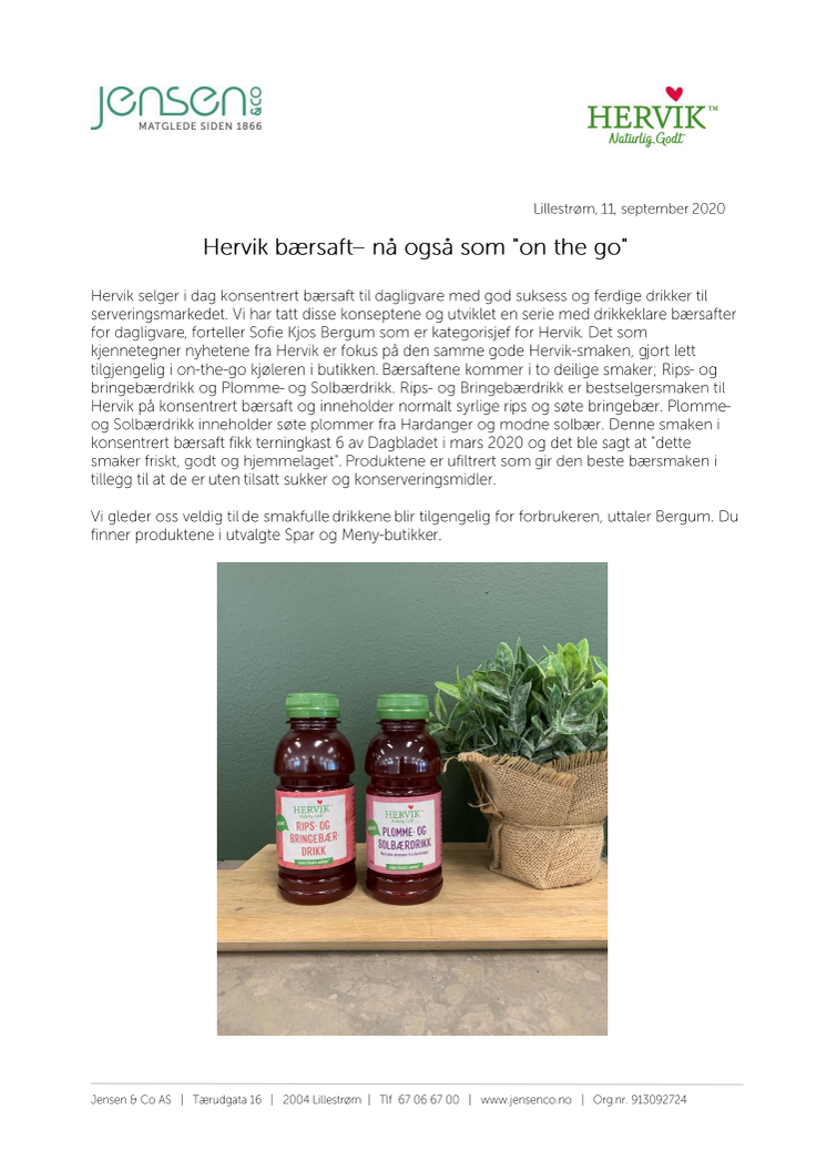 Hervik bærsaft– nå også som "on the go"  