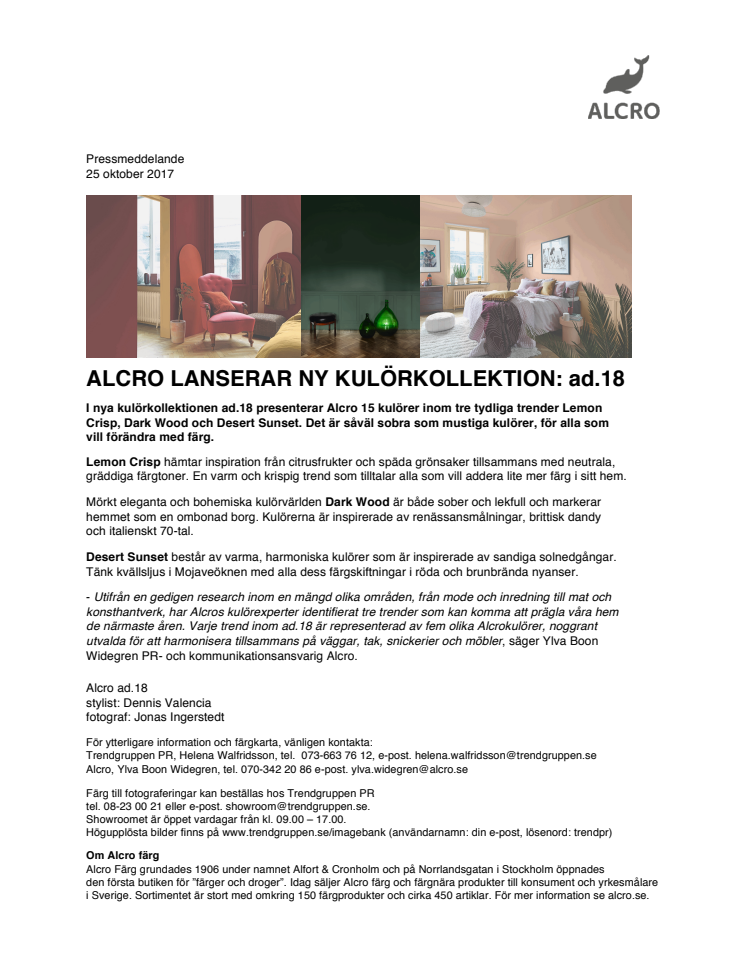 Alcro lanserar ny kulörkollektion: ad.18