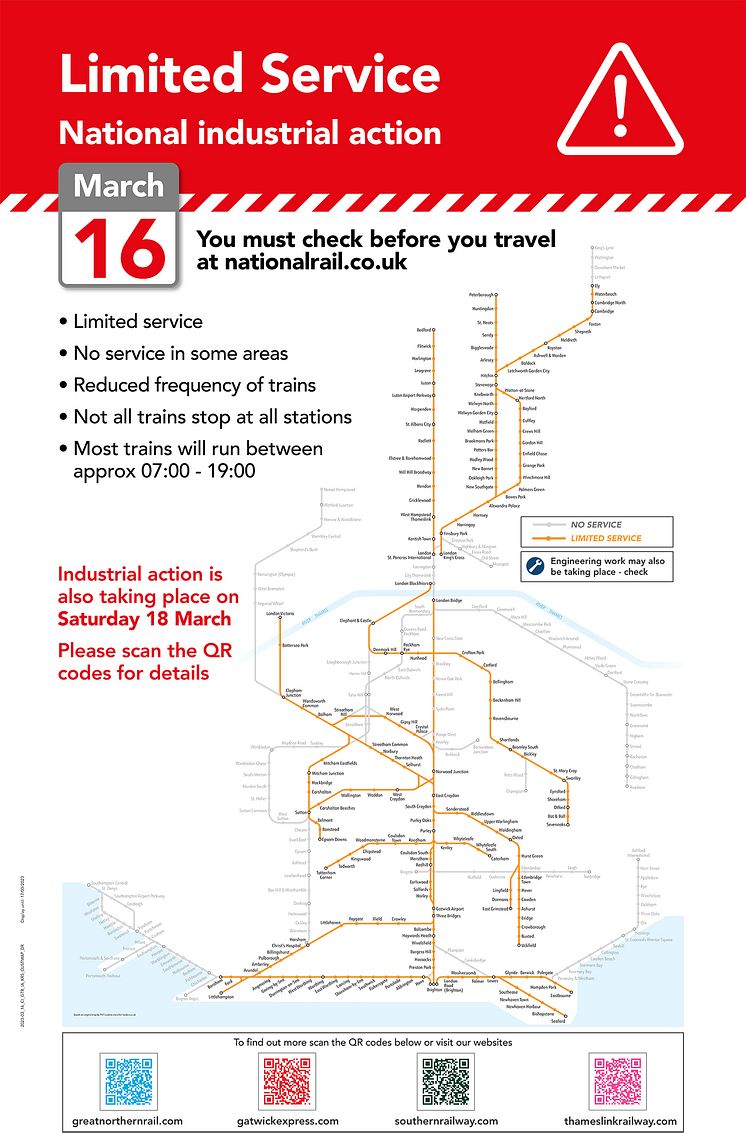 Thursday 16 March GTR strike map