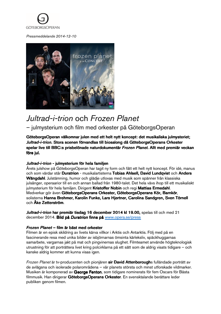 Julmysterium och film med orkester på GöteborgsOperan 