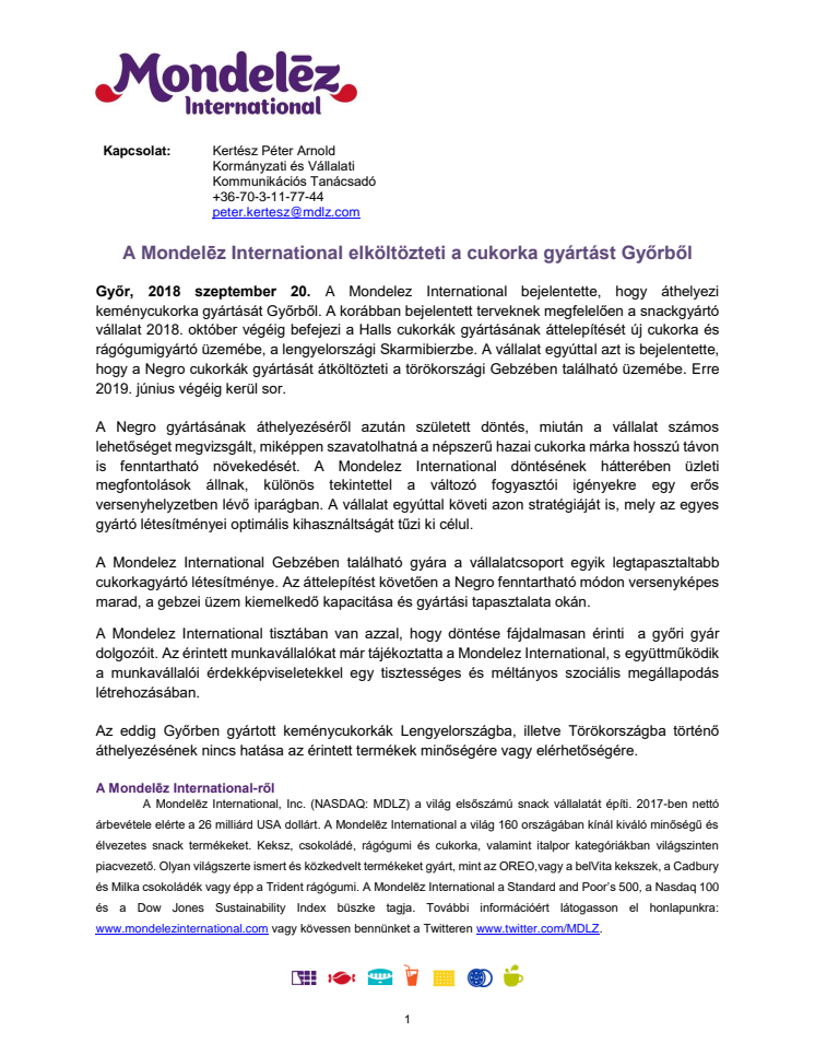 A Mondelēz International elköltözteti a cukorka gyártást Győrből