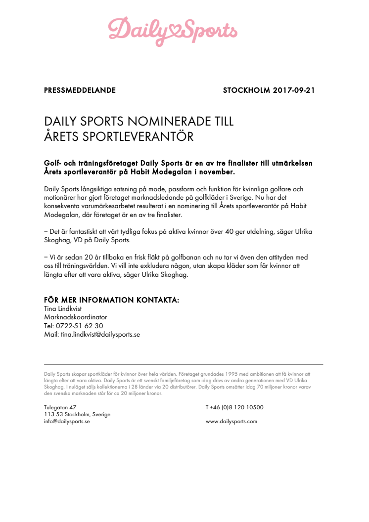 DAILY SPORTS NOMINERADE TILL  ÅRETS SPORTLEVERANTÖR 