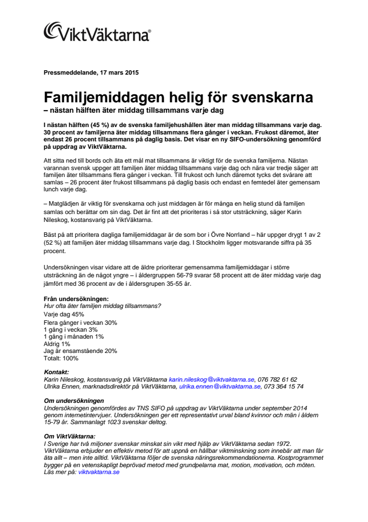 Familjemiddagen helig för svenskarna - nästan hälften äter tillsammans varje dag