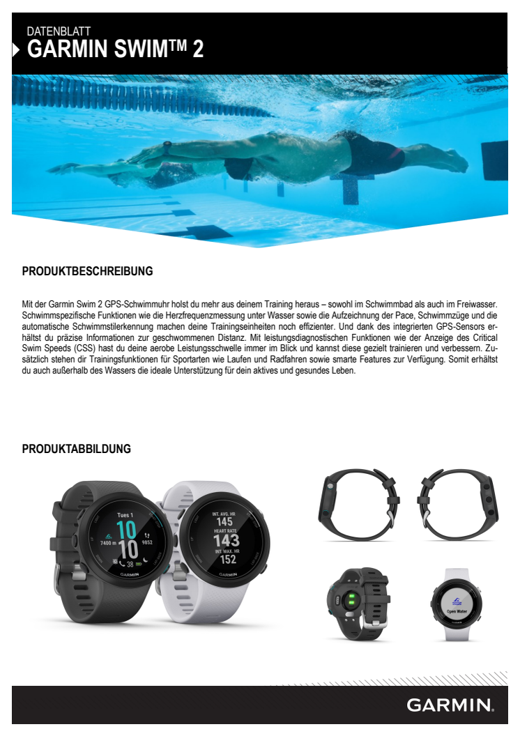 Datenblatt Garmin Swim 2