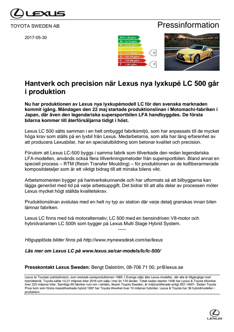 Hantverk och precision när Lexus nya lyxkupé LC 500 går i produktion