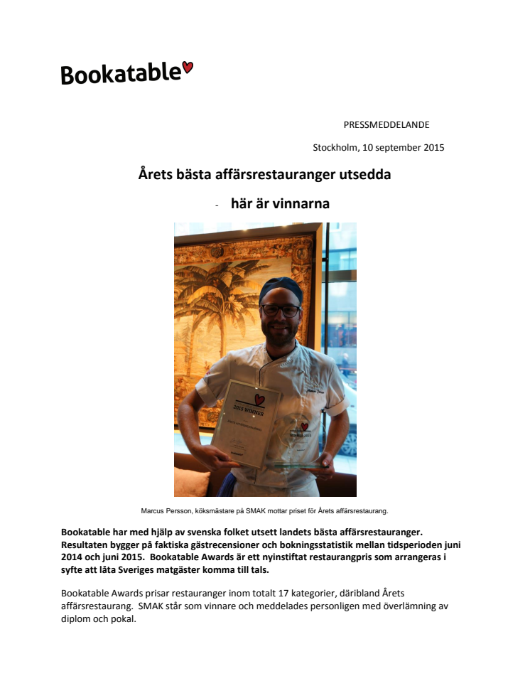 Årets bästa affärsrestauranger utsedda - här är vinnarna