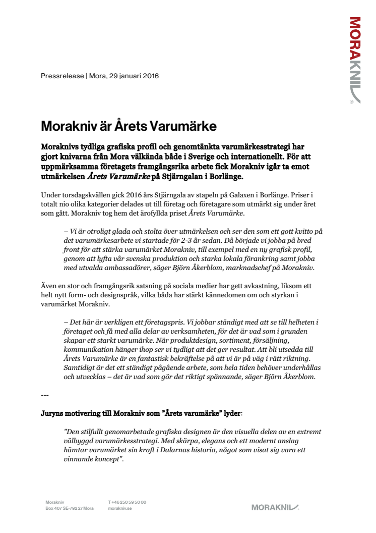 Morakniv är Årets Varumärke