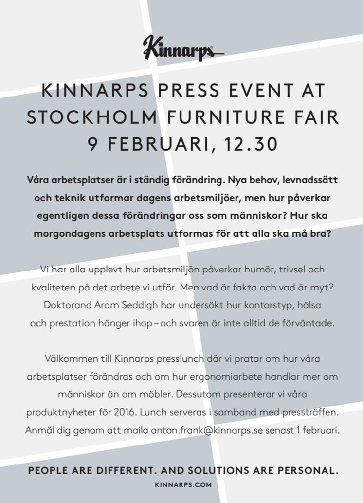 Inbjudan till pressträff under Stockholm Furniture Fair