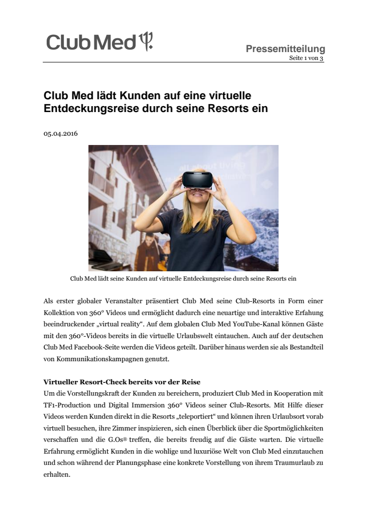 Club Med lädt Kunden auf eine virtuelle Entdeckungsreise durch seine Resorts ein