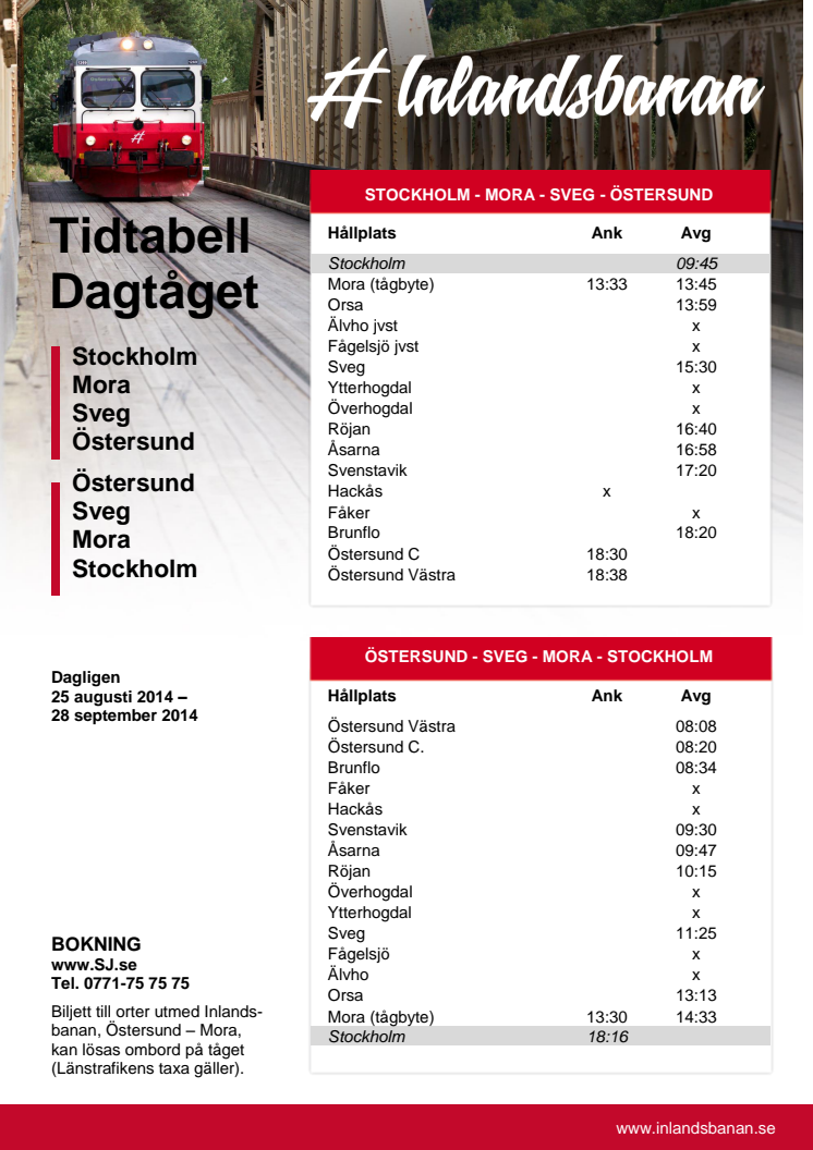 Tidtabell för dagtågen hösten 2014