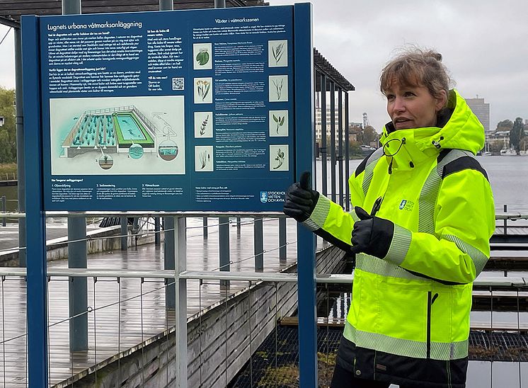 JessicaThorsell, miljöingenjör Stockholm Vatten och Avfall vid Lugnets dagvattenanläggning i Hammarby Sjöstad