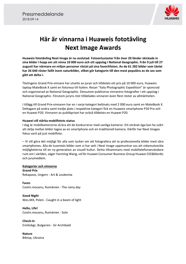 Här är vinnarna i Huaweis fototävling  Next Image Awards