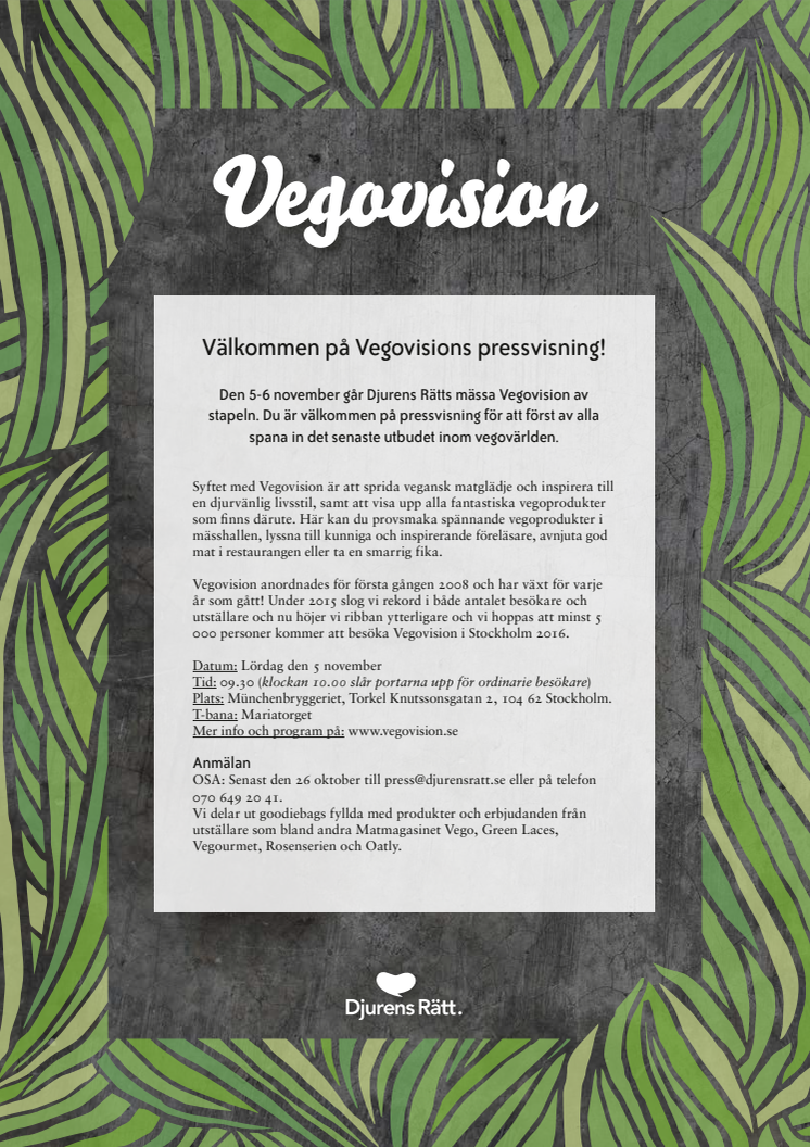 Pressinbjudan Vegovision 2016