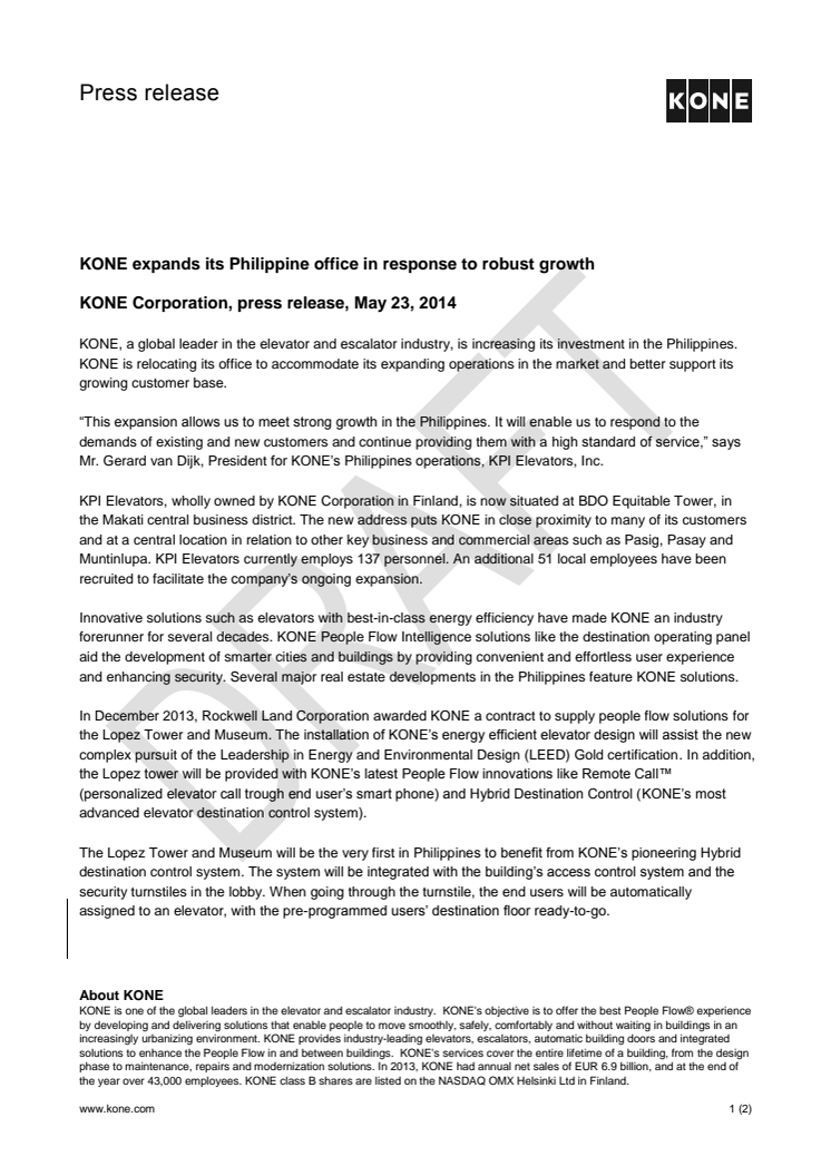 KONE expands its Philippine office in response to robust growth