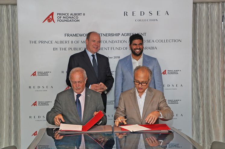 Hi-res image - Red Sea Collection - The signing ceremony between Red Sea Collection by The Public Investment Fund of Saudi Arabia and Prince Albert Foundation - a framework agreement on sustainability and marine conservation aims