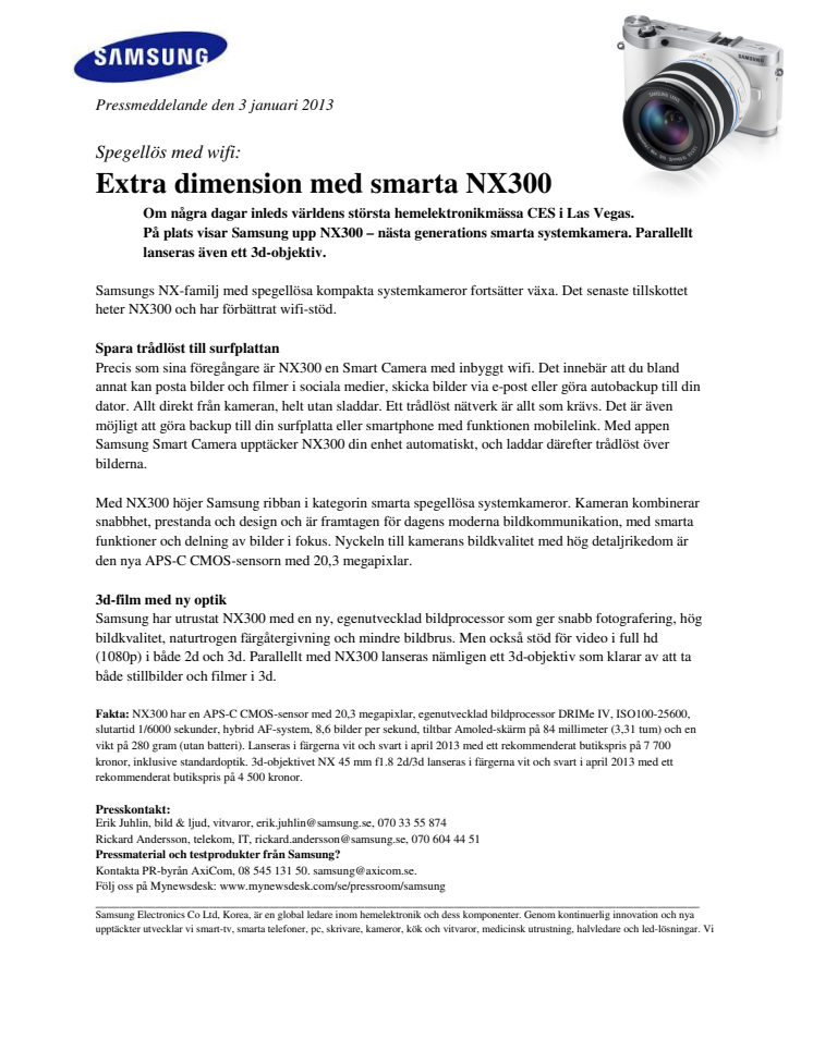 Spegellös med wifi: Extra dimension med smarta NX300