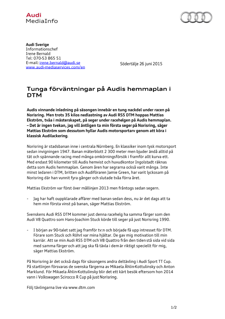 Tunga förväntningar på Audis hemmaplan i DTM