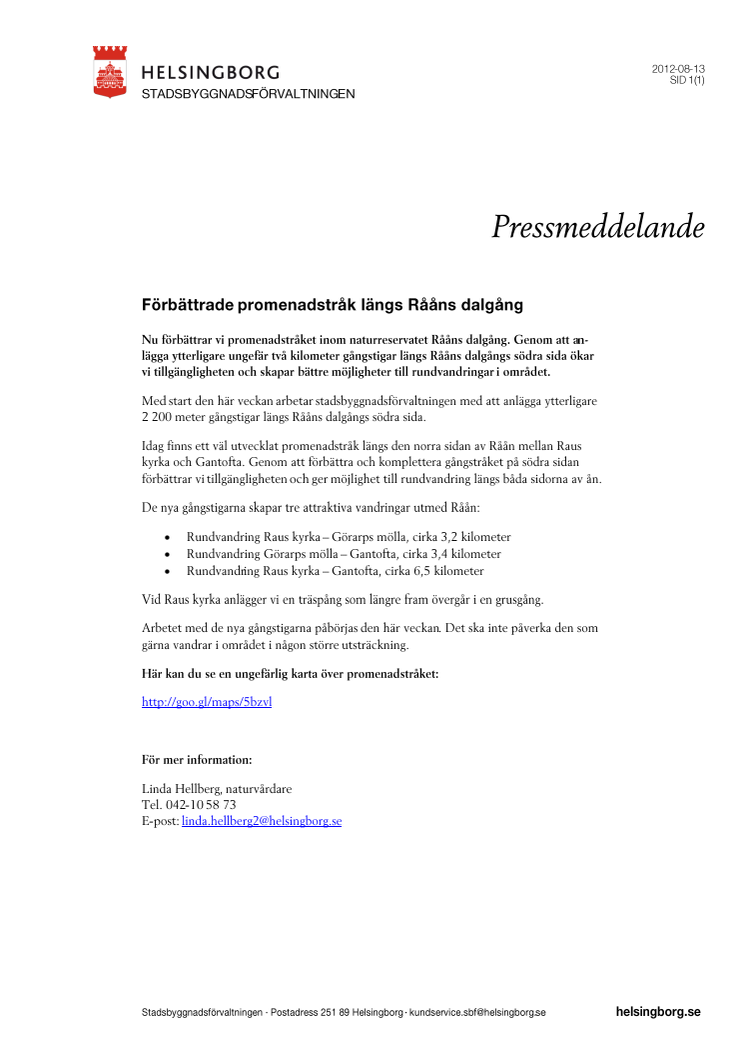 Förbättrade promenadstråk längs Rååns dalgång