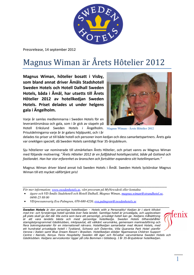 Magnus Wiman är Årets Hôtelier 2012