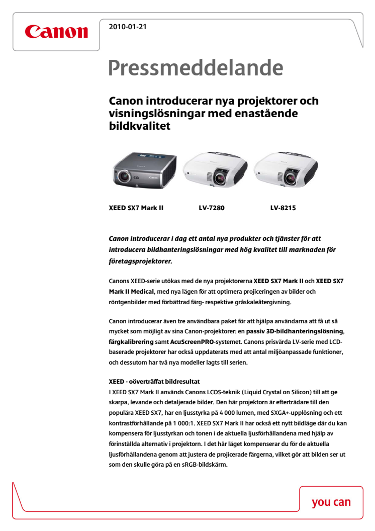 Canon introducerar nya projektorer och visningslösningar med enastående bildkvalitet