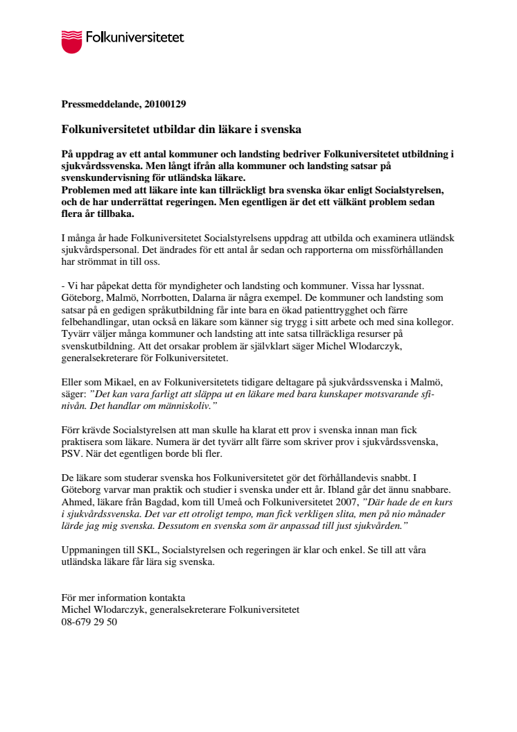 Folkuniversitetet utbildar din läkare i svenska