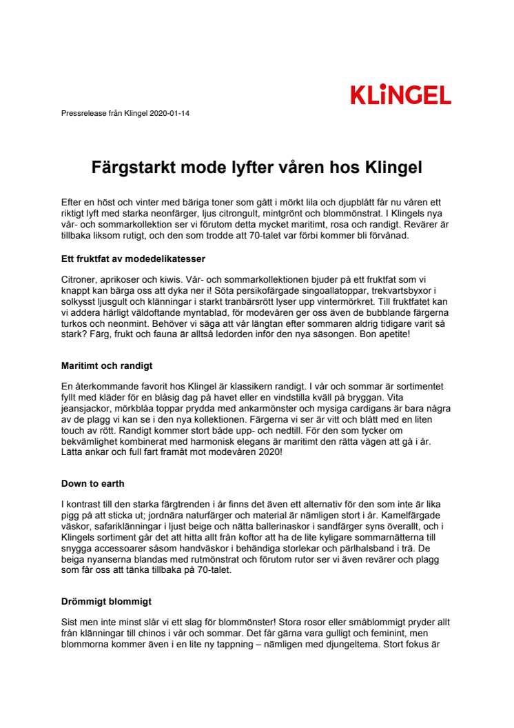 Färgstarkt mode lyfter våren hos Klingel