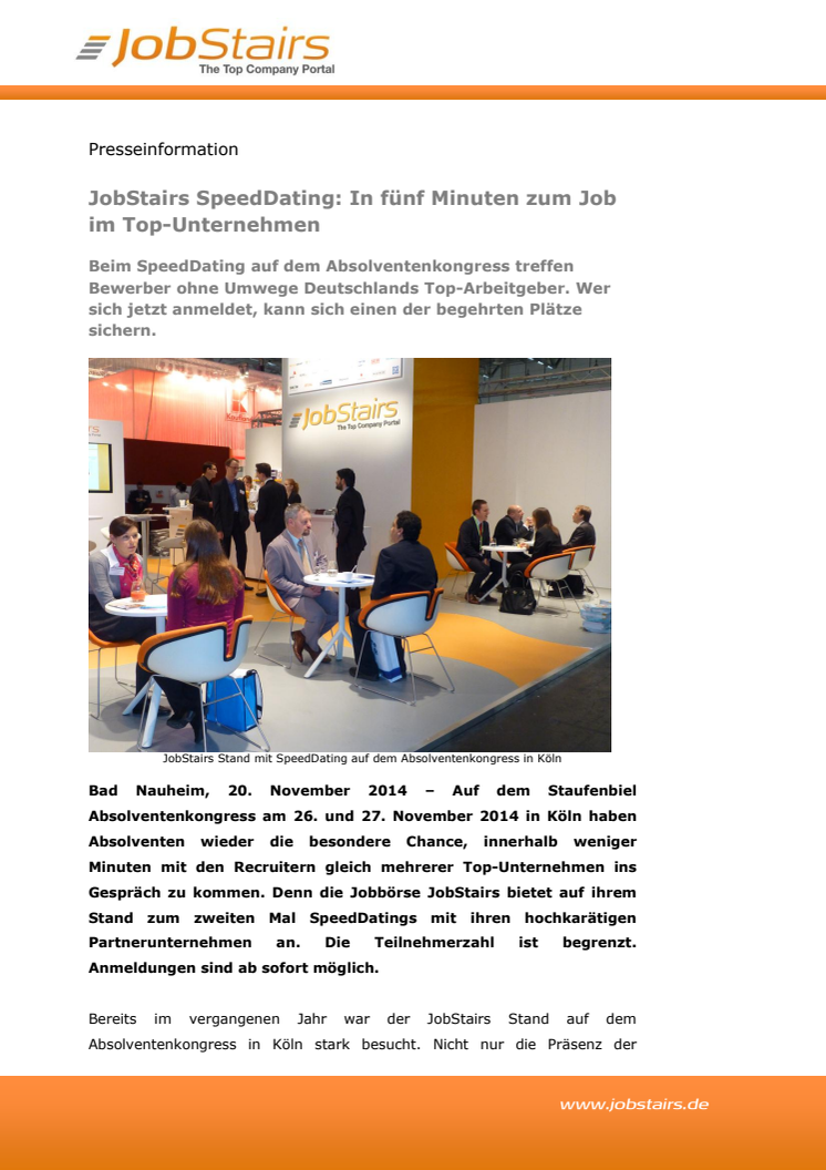 JobStairs SpeedDating: In fünf Minuten zum Job im Top-Unternehmen