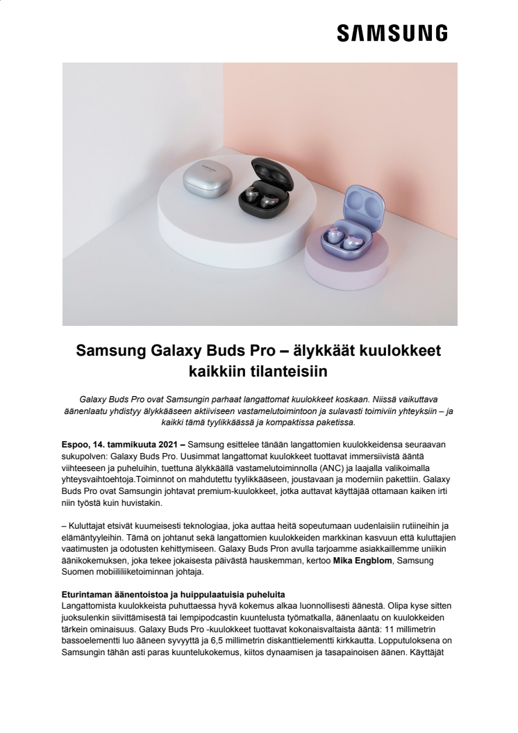 Samsung Galaxy Buds Pro – älykkäät kuulokkeet kaikkiin tilanteisiin