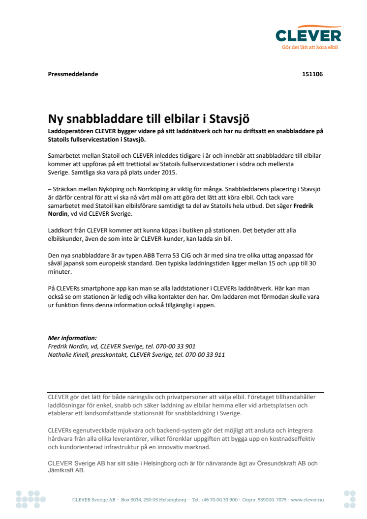 Ny snabbladdare till elbilar i Stavsjö