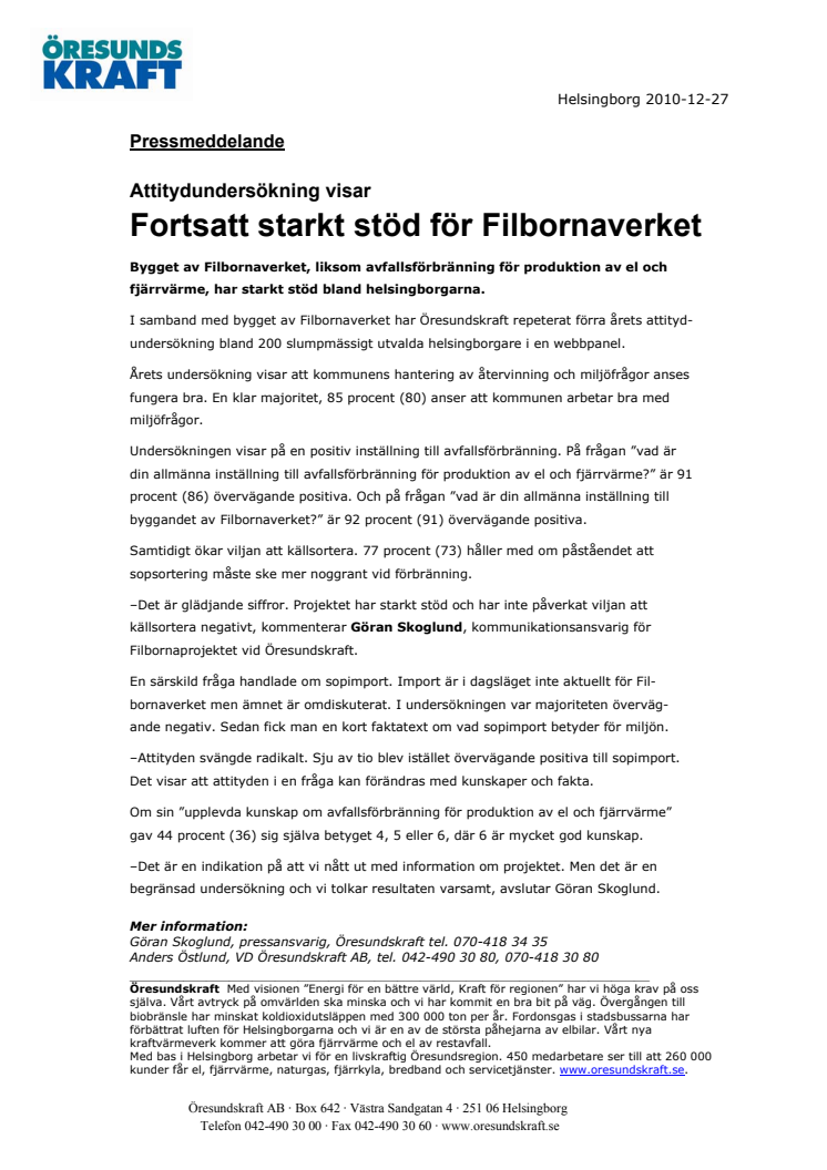 Undersökning visar fortsatt starkt stöd för Filbornaverket