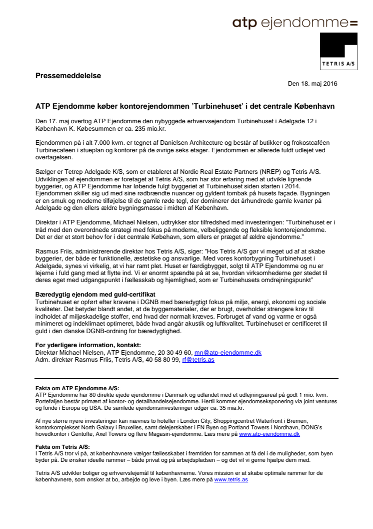 ATP Ejendomme køber kontorejendommen ’Turbinehuset’ i det centrale København