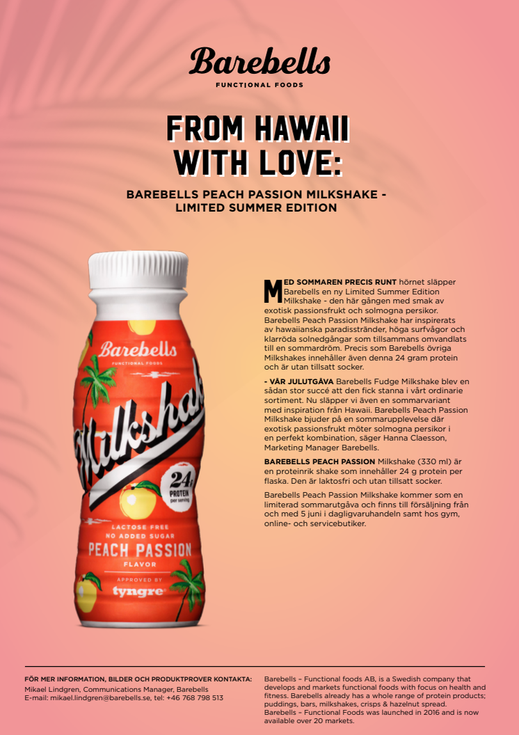 From Hawaii with love: Barebells Peach Passion Milkshake