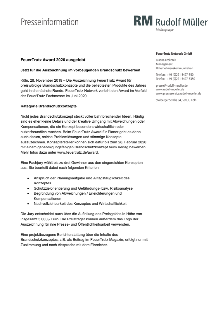 FeuerTrutz Award 2020 ausgelobt