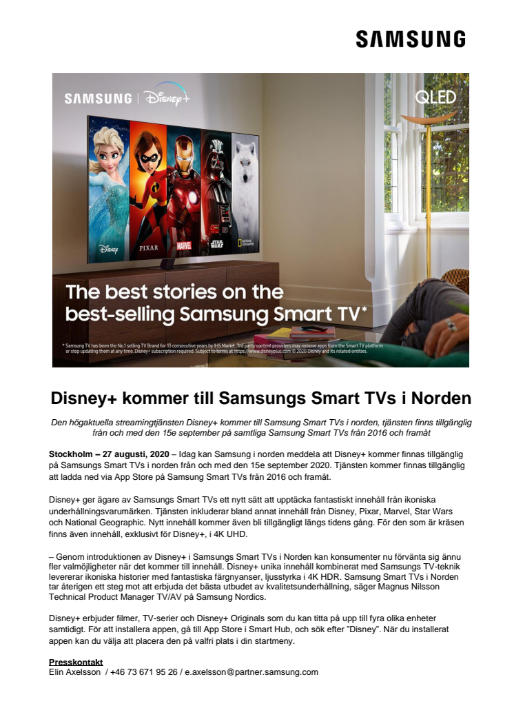 Disney+ kommer till Samsungs Smart TVs i Norden