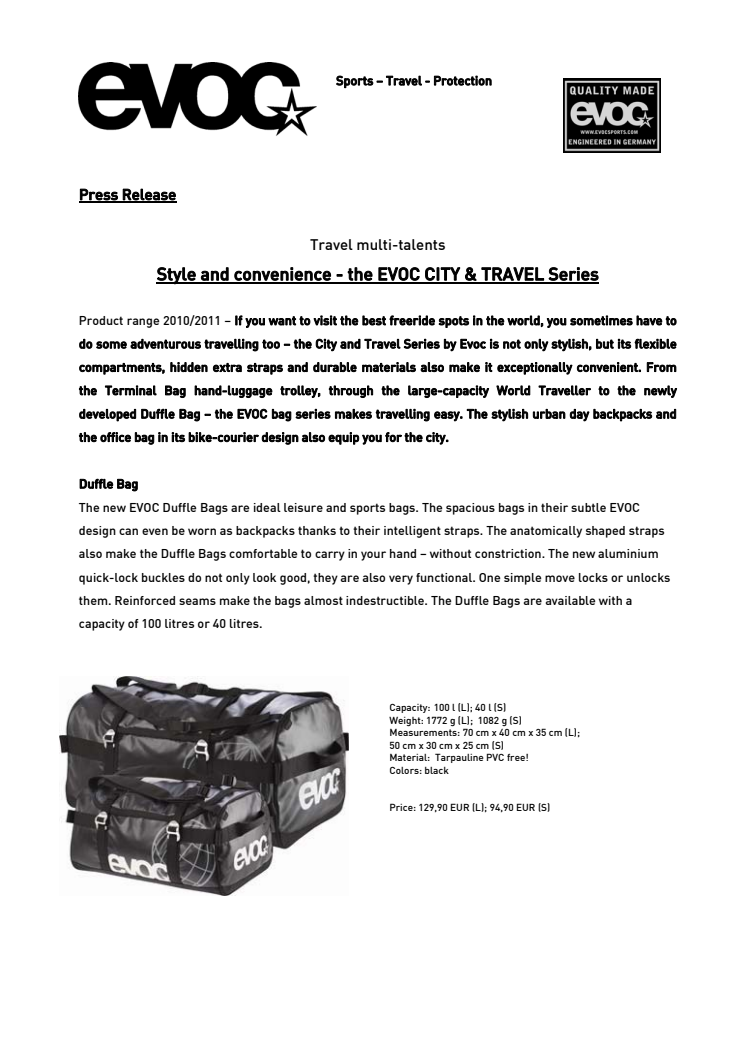 Evoc City Travel Series Engelska