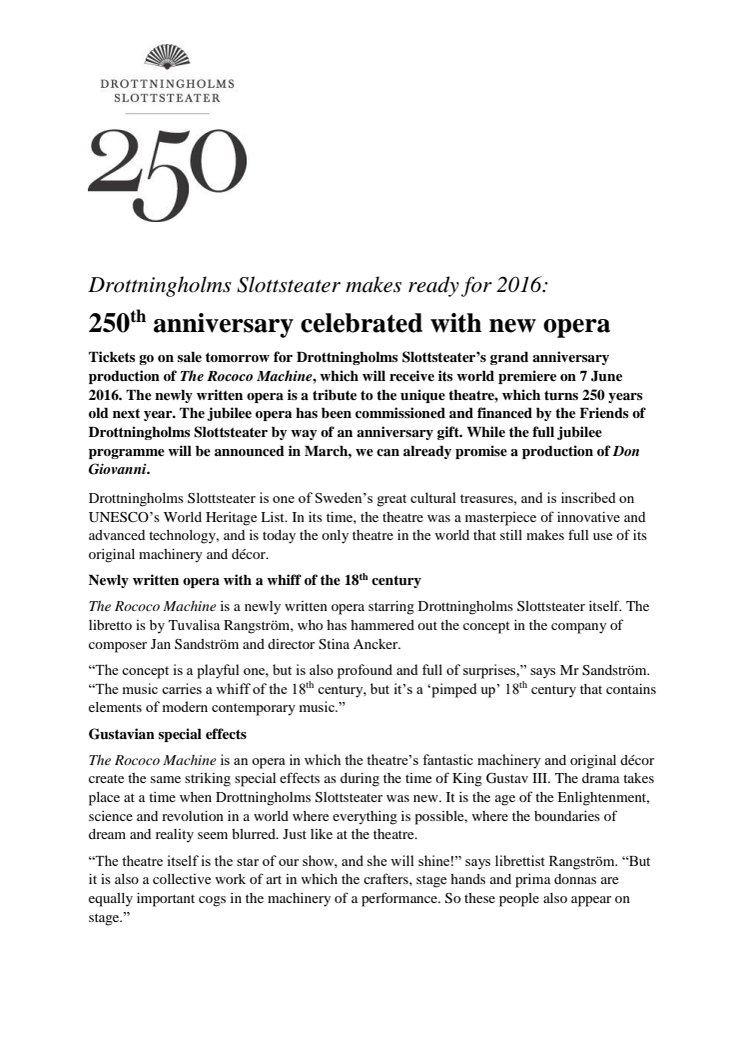 250th anniversary celebrated with new opera